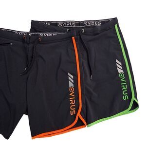 Virus Black Athletic Shorts with Orange and Green Accents Size 34 Lot Of 2
